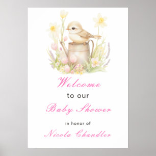 Poster Primavera Bird Watting Can Chá de fraldas