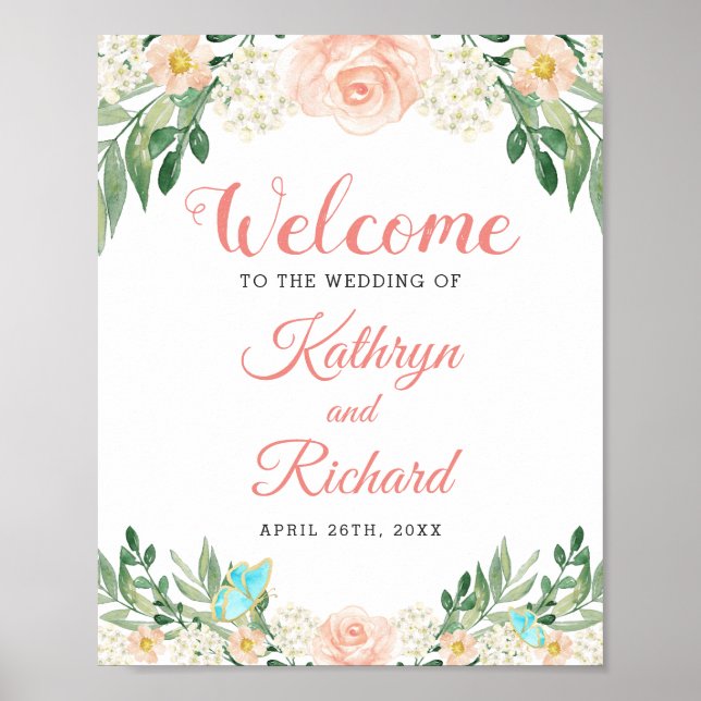 Poster Primavera Blush Peach Watercolor Sinal de Casament (Frente)