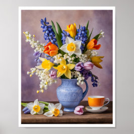 Poster Primavera Buquê de Daffodils Cheerful Tulips Teacu