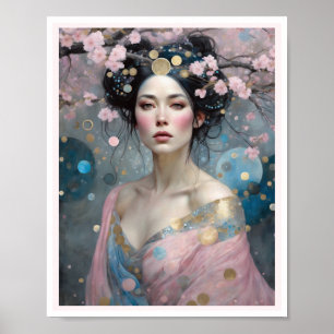Poster Primavera Cherry Blossom Woman com cabelo escuro