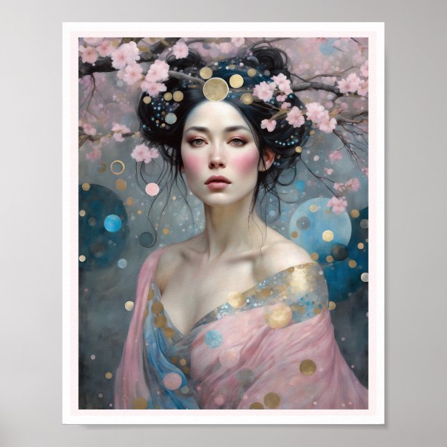 Poster Primavera Cherry Blossom Woman com cabelo escuro (Frente)
