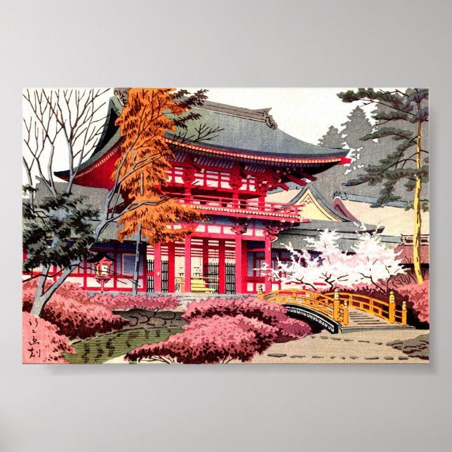 Poster Primavera do Templo Vermelho Japonês (Frente)