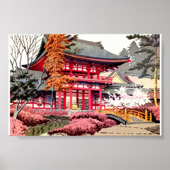 Poster Primavera do Templo Vermelho Japonês (Frente)