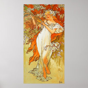 Pôster Primavera do vintage por Alphonse Mucha
