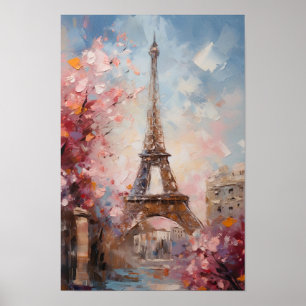 Poster Primavera em Paris A Torre Eiffel Pintura a Óleo