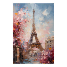 Primavera em Paris, pintura a óleo em torre Eiffel