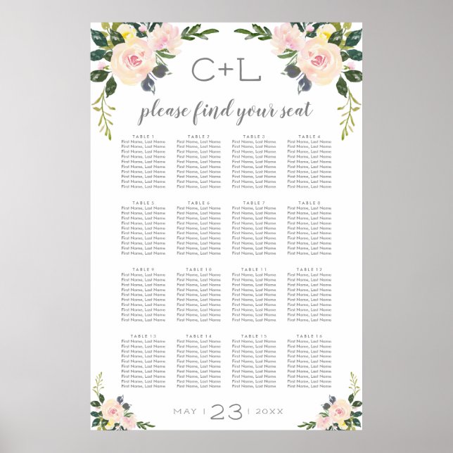 Poster Primavera Floral Blush Wedding Gráfico (Frente)