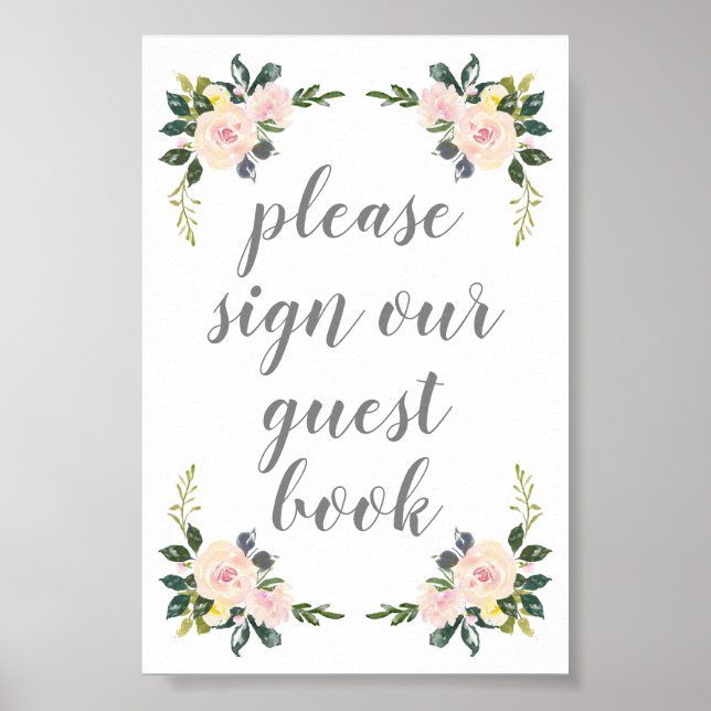 Poster Primavera Floral Blush Weding Sinal Nosso Guestboo (Frente)