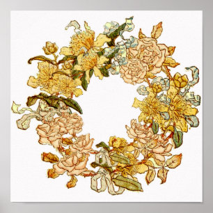 Pôster Primavera Floral Flor Wreath Vintage Watercolor