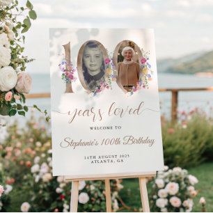Pôster Primavera Floral Foto 100th Birthday Bem-vindo