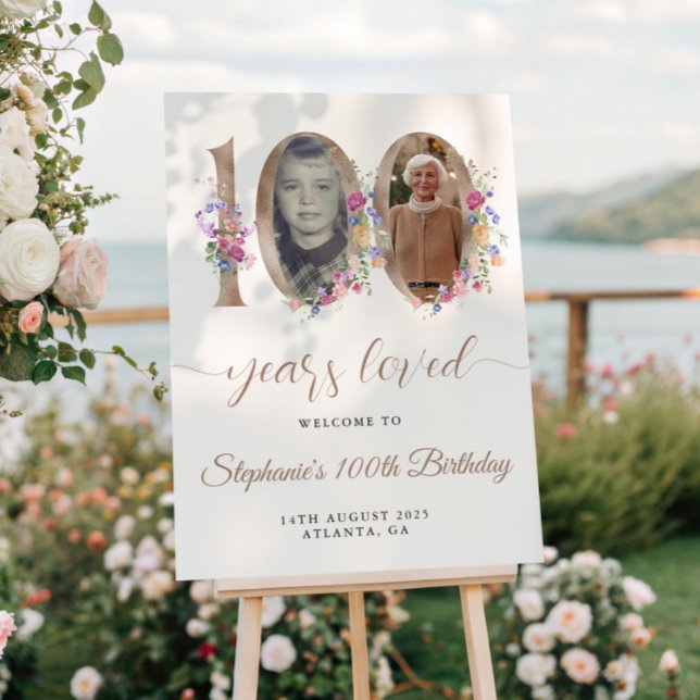 Pôster Primavera Floral Foto 100th Birthday Bem-vindo (Criador carregado)