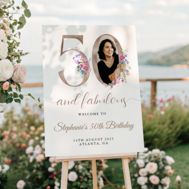Pôster Primavera Floral Foto 50th Birthday Bem-vindo (Criador carregado)