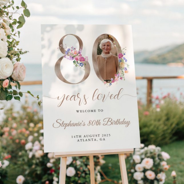 Pôster Primavera Floral Photo 80 Birthday Bem-vindo (Criador carregado)