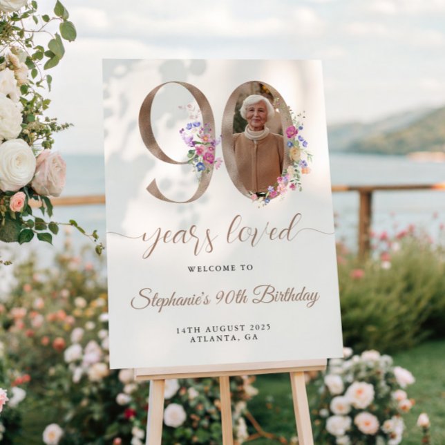 Pôster Primavera Floral Photo 90 Birthday Bem-vindo (Criador carregado)