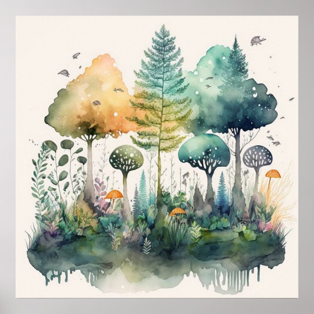 Poster Primavera Forest Watercolor Illustration Fantasy A (Frente)