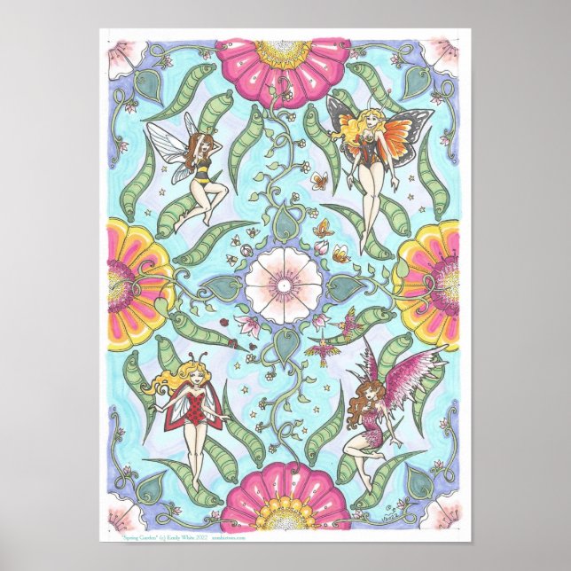 Poster Primavera Garden Fairy Inseto Fantasy Art Mandala  (Frente)