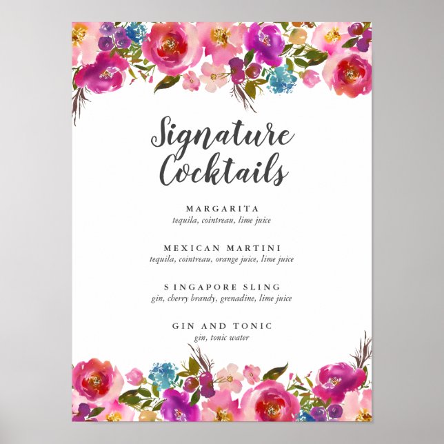Poster Primavera Lush | Menu Coctail, Assinatura Floral R (Frente)
