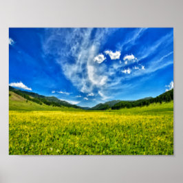 Poster Primavera meadow e céu azul