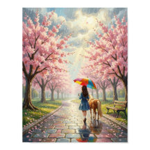 Primavera - Menina com Guarda-Chuva e Pônei em Par