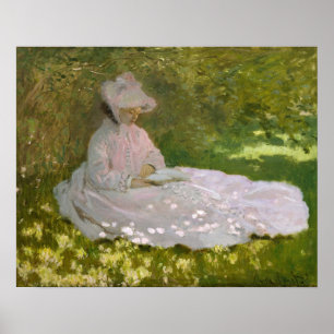 Pôster Primavera Monet da leitura da mulher