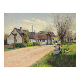 Pôster Primavera na aldeia com meninas à beira da estrada