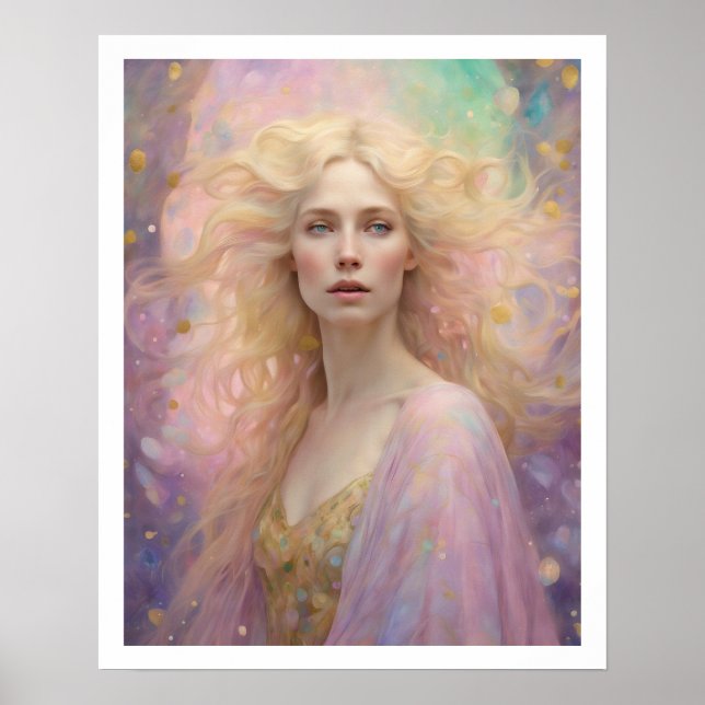 Poster Primavera Pastel Art Deco Woman com cabelo loiro (Frente)