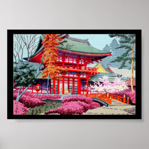 Pôster Primavera templo vermelho japonês Asano Takeji