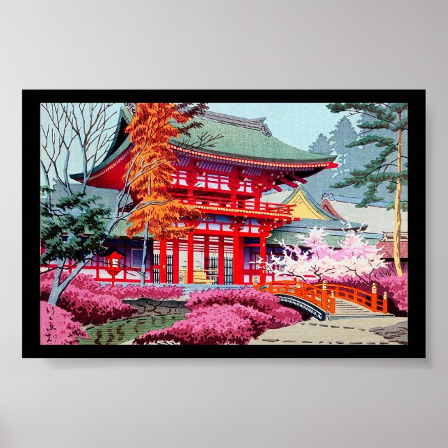 Pôster Primavera templo vermelho japonês Asano Takeji (Frente)