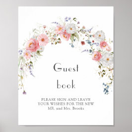 Poster Primavera Wildflower Arc Pink White Weding Guestbo