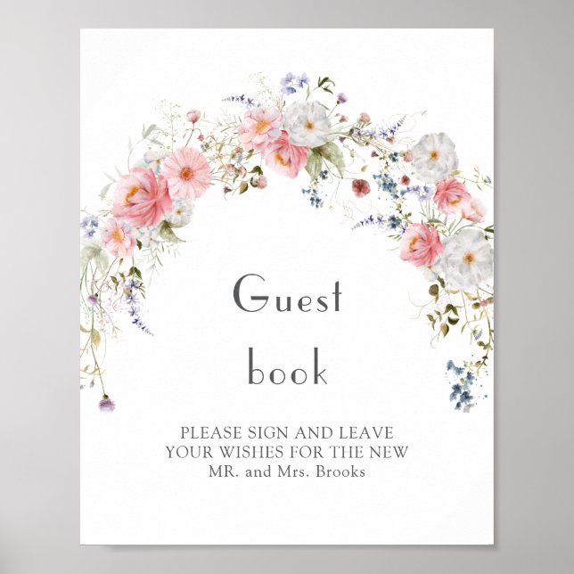 Poster Primavera Wildflower Arc Pink White Weding Guestbo (Frente)