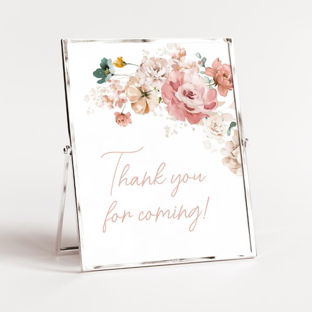 Poster Primavera Wildflower Chá de fraldas Obrigado por v (Summer Floral Baby Shower Thank you for Coming Sign)