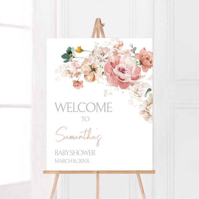 Poster Primavera Wildflower Chá de fraldas Welcome (Summer Floral Baby Shower Welcome Sign)