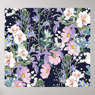 Poster Primavera Wildflower: Dark Blue Vintage.