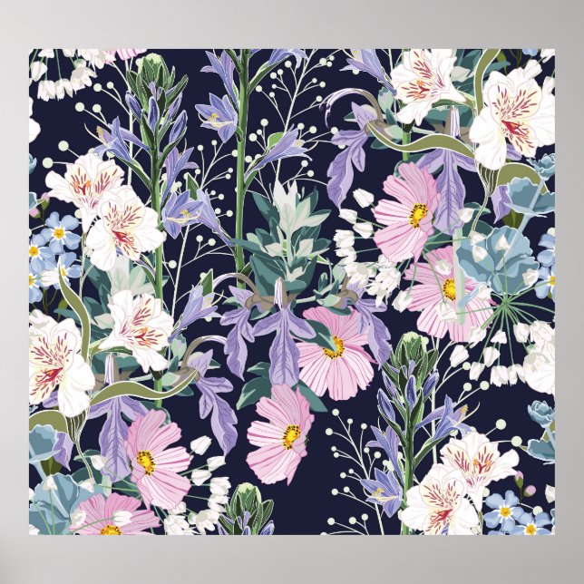 Poster Primavera Wildflower: Dark Blue Vintage. (Frente)