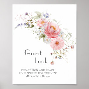 Poster Primavera Wildflower Pink White Weding Guest book