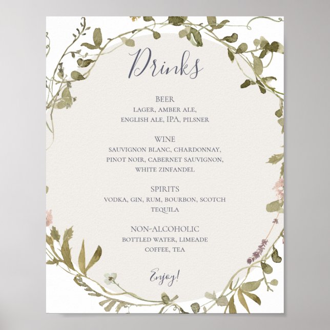 Poster Primavera Wildflower | Posto de Menu Bebidas Branc (Frente)