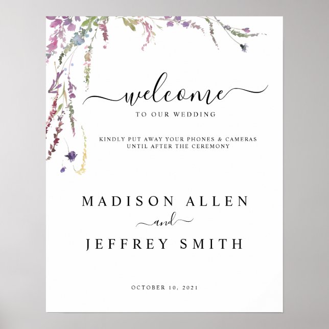 Poster Primavera Wildflower Unplugged Wedding Sign (Frente)