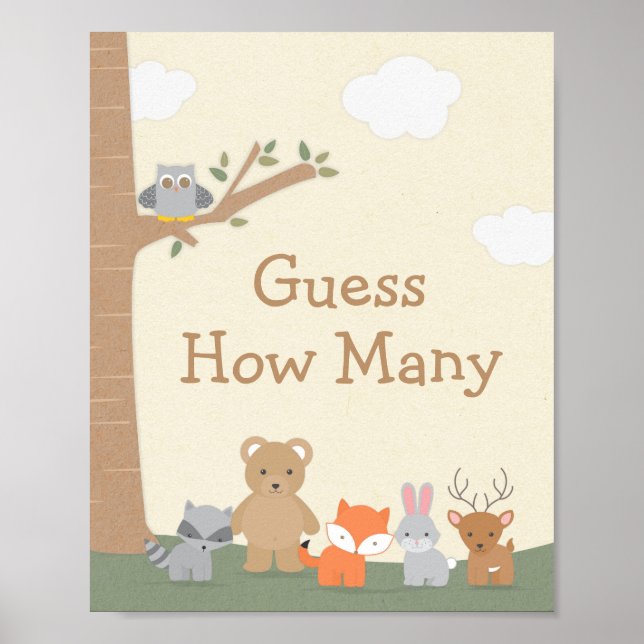 Poster Primavera Woodland Chá de fraldas Adivinha Quantos (Frente)
