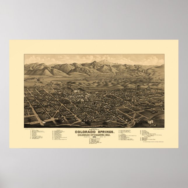 Pôster Primaveras do Colorado, CO Panorâmica Map - 1882 (Frente)