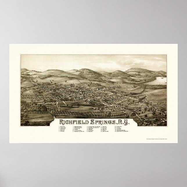 Pôster Primaveras Richfield, Mapa Panorâmico NY - 1886 (Frente)