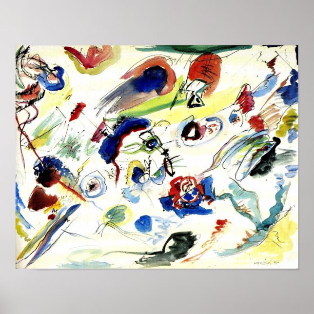 Poster Primeira Abstrato Watercolor de Wassily Kandinsky (Frente)