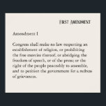 Pôster Primeira Emenda Constituição Liberdade de Expressã<br><div class="desc">Texto: Alteração I Congresso não fará lei que respeite o estabelecimento da religião, ou que proíba o seu livre exercício, ou que reduza a liberdade de expressão, ou de imprensa, ou o direito das pessoas de se reunirem pacificamente, e de apresentar petições à governo para que seja feita uma reparação...</div>