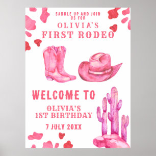 Poster Primeira Festa de aniversário de Cowgirl Rosa