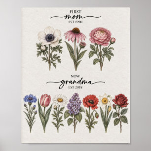 Poster Primeira Mãe Para a Avó Azul e Rosa Flor de Nascim