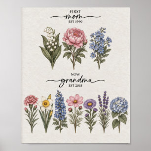 Poster Primeira Mãe Para Avó Amarela e Roxa Flor de Nasci