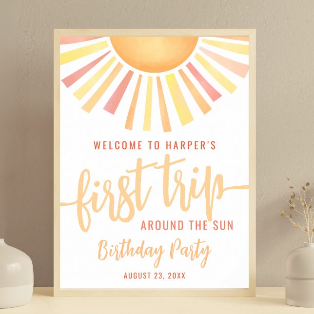 Poster Primeira Viagem ao redor do Sol Placa de 1º Aniver (First Trip Around The Sun 1st Birthday Sign )