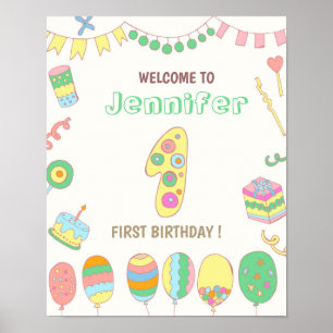 Poster primeiro aniversario. Balões número 1.