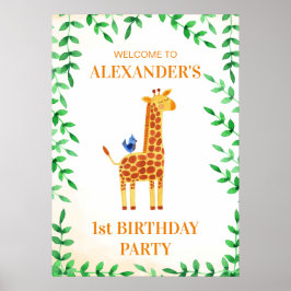 Poster primeiro aniversario Cute Girafa & Bird WhimsParty