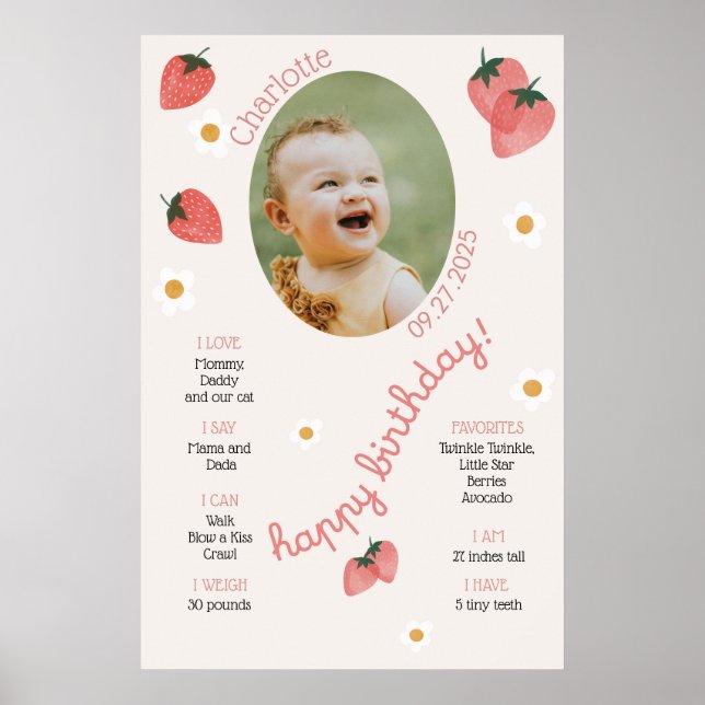 Poster Primeiro Aniversário da Berry Marco de Morango Men (Frente)
