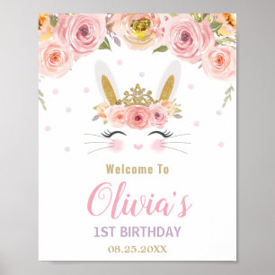 Poster Primeiro aniversario de coelho coelho cor-de-rosa-